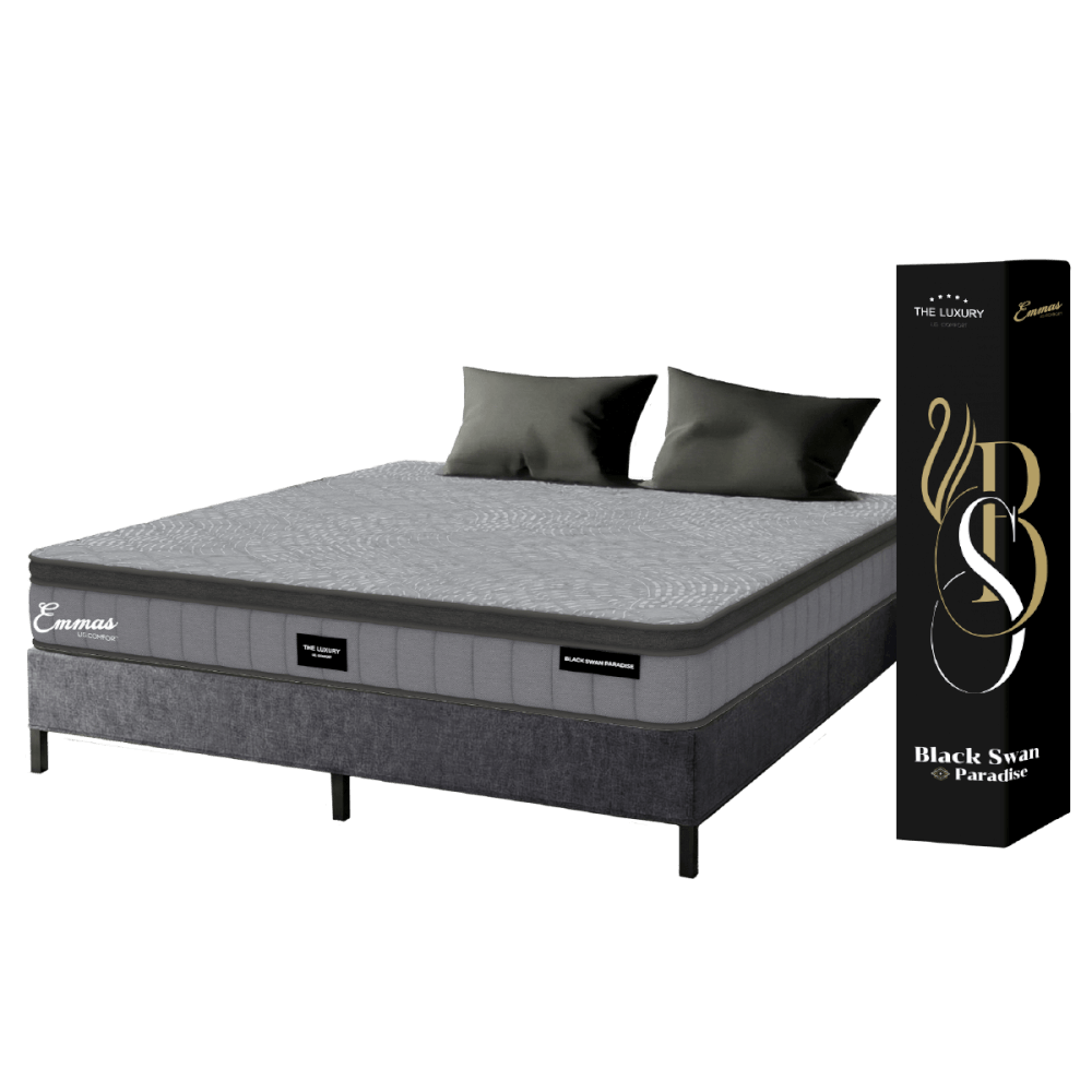 ที่นอนยางพารา 3.5 ฟุต EMMAS BLACK SWAN PARADISE มาพร้อมกับฐานเตียง 3.5 ฟุต NOOZ PIXEL BED FRAME (ไม่มีหัวเตียง)